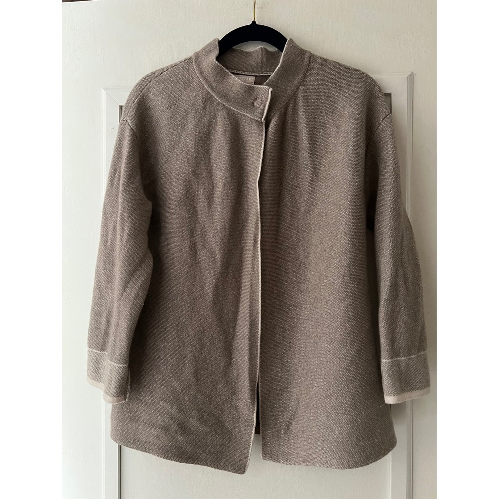 Benedetta B Italy Merino Wool Cashmere Blend Open Cardigan Sweater Taupe Large